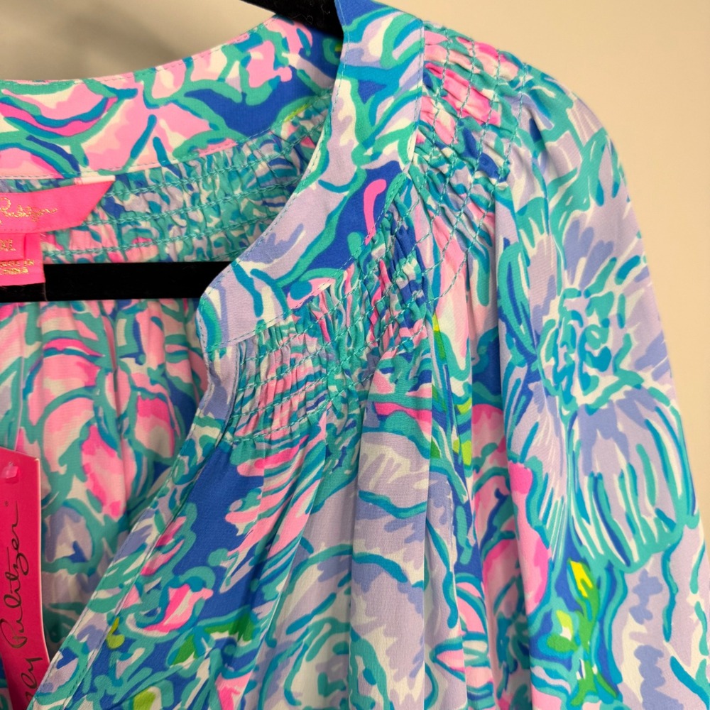 #13 LILLY PULITZER Elsa Top XL PTP: 24"Multi In Full Bloom Silk Floral NWT $158 - Picture 9 of 13